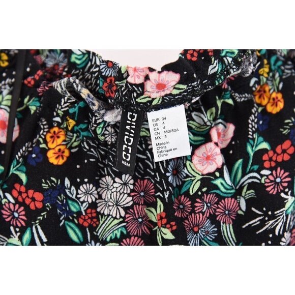 Divided H&M Womens Cropped Off Shoulder Colorful Floral Print Top Sz 4 Small - Picture 7 of 12